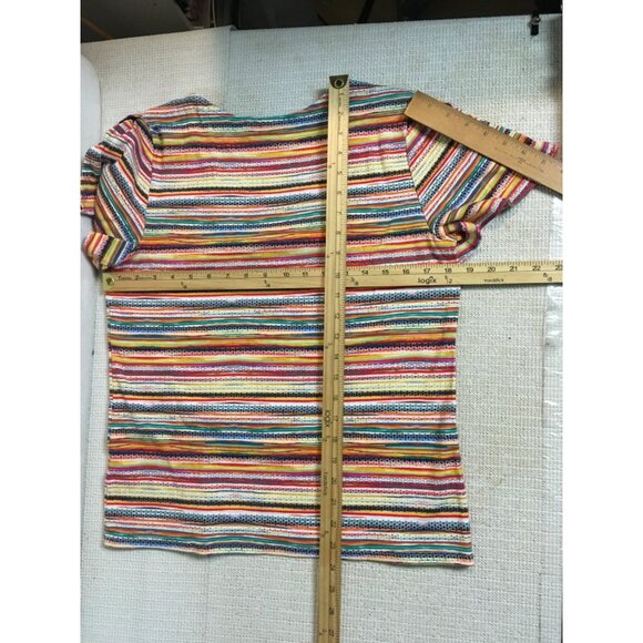 Rafaella Top Size L Large Slit on Short Sleeves Multi Color Stripes Buttons - Picture 11 of 13